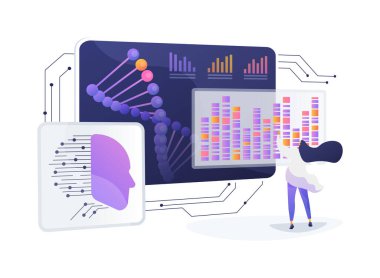 Yapay zeka konsept vektör çizimi ile gen haritalama. Yapay zeka genetik değişkenleri öngörüyor ve insan genomunun haritasını çıkarıyor. soyut metafor.