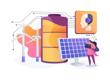 Yüksek Verimli Yenilenebilir Enerji Depolaması soyut konsept vektör çizimi. Yüksek kapasiteli piller yenilenebilir enerji deposunu geliştirir. soyut metafor.