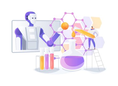 Geliştirilmiş Hesaplamalı Kimya soyut konsept vektör illüstrasyonu. Yapay zeka, daha hızlı keşifler için kimyasal reaksiyonları optimize eder. soyut metafor.