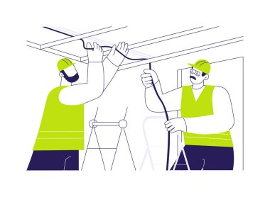 Elektrik kablo sistemleri soyut konsept vektör çizimi. Profesyonel mühendisler elektrik tesisat sistemi, ticari yapı, iç çalışmalar, kablo işleme soyut metaforu kuruyorlar..