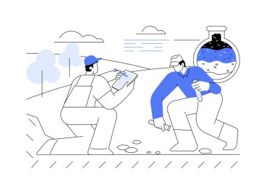 Toprak bilimi karikatür vektör çizimlerini izole etti. Çeşitli öğrencilerden oluşan bir grup, tarım sektörü vektör karikatürü olan tarım işçileri için saha, eğitim ve eğitim alanlarında toprak bilimi öğreniyor..