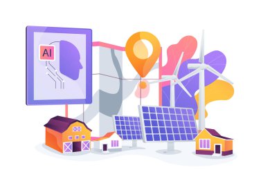 Uzak köyler için yenilenebilir enerji soyut konsept vektör illüstrasyonudur. Yenilenebilir enerji çözümleri. Elektrik şebekesi olmayan köylerde. soyut metafor.