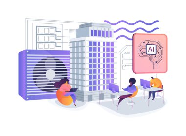 Enerji Verimli Ofis HVAC Sistemleri soyut konsept vektör çizimi. Akıllı HVAC sistemleri ofiste konforu korurken enerji kullanımını optimize eder. soyut metafor.