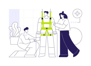 Omurilik yaralanması rehabilitasyonu soyut konsept vektör çizimi. Omurilik yaralanması, fiziksel tedavi, osteoporoz teşhisi, soyut metafor sonrası rehabilitasyona giden hasta..