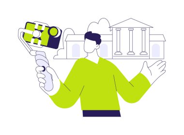 Gimbal soyut konsept vektör çizimi. Blog yazarı akıllı telefon ve gimbal, mobil teknoloji, vloglar için aygıtlar, film yapımı süreci soyut metaforu kullanarak video çekiyor.