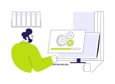 Yazılım kurulumu soyut konsept vektör çizimi. Yazılım, bilişim teknolojisi, donanım bakımı, bilgisayar endüstrisi soyut metaforu için sürücüleri güncelleyen profesyonel bir sistem..