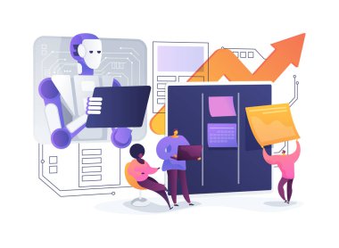 Paylaşılan Sanal Beyaz Tahtalar soyut konsept vektör çizimi. Sanal tahtalar gerçek zamanlı beyin fırtınası ve fikir paylaşımını takımlar arasında mümkün kılıyor. soyut metafor.