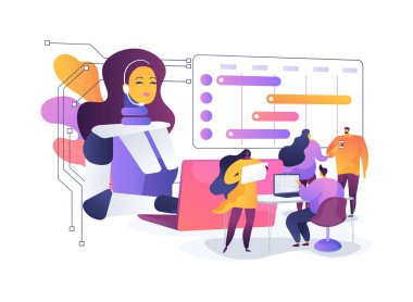 AI-güçlü Sanal Ofis Asistanları soyut konsept vektör çizimi. Yapay zeka asistanları, programlama ve görev öncelikleri gibi uzak görev görevlerini yönetirler. soyut metafor.