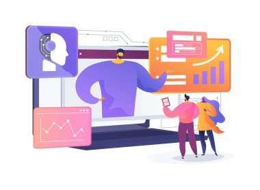 Uzak Takımlar için Al-Driven Performans Analizi soyut konsept vektör çizimi. Yapay zeka uzak takım performansını analiz eder ve eyleme geçirilebilir sezgiler sağlar. soyut metafor.