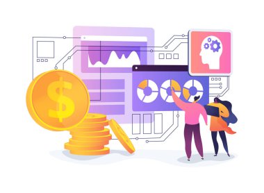 Gerçek zamanlı yatırım portföyü soyut konsept vektör illüstrasyonu. Gösterge panelleri portföy performansı hakkında gerçek zamanlı içgörü sağlar. soyut metafor.