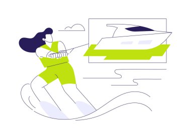 Su kayağı soyut konsept vektör çizimi. Su kayağı kıyafetli kadın, deniz taşımacılığı, yelkencilik sporu, aşırı hobi, deniz macerası, yaz aktif yaşam tarzı soyut metaforu.