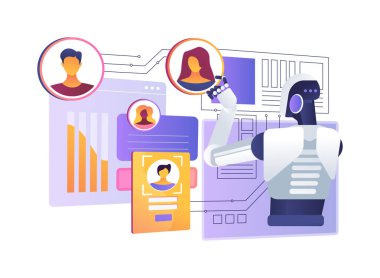 AI-Driven Haleflik Planlama Araçları soyut konsept vektör çizimi. Yapay zeka araçları gelecekteki liderleri belirlemek için çalışan performansını analiz eder. soyut metafor.