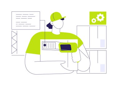 Soyut konsept vektör illüstrasyonu alınıyor. Yönetici yeni öğeler, ihracat işi, ambalajlar stoklama, dış ticaret, lojistik şirketi, tatmin merkezleri soyut metafor.