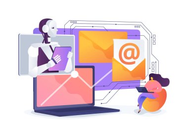 Kişisel E-posta Pazarlama Kampanyaları soyut konsept vektör illüstrasyonları. Yapay zeka, dönüşüm oranlarını artırmak için kişisel e-posta kampanyaları düzenliyor. soyut metafor.