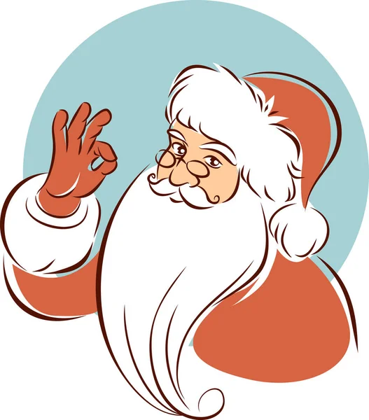 Портрет Санта Клауса Классический Рождественский Персонаж Стиле Ретро Линейный Векторный — стоковый вектор