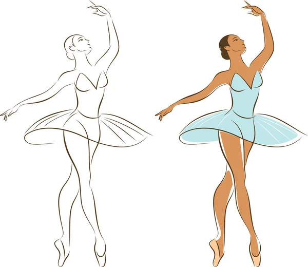 漂亮的年轻芭蕾舞演员在表演 女性身体的线条草图 跳经典芭蕾舞的女人矢量说明 — 图库矢量图片