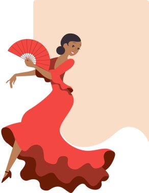 Flamenco dancer. Woman dancing flamenco in Spanish traditional dress. Template design with copy spac