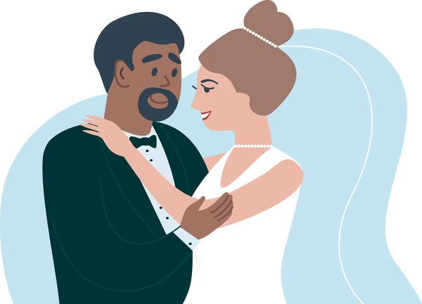 Happy Newlyweds Groom Carrying Bride Holds Her His Arms Multiracial Ilustraciones De Stock Sin Royalties Gratis