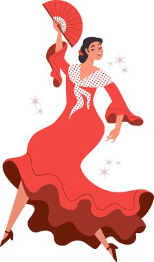 Güzel İspanyol flamenko dansçısı. Dans eden zarif bir kadın. İspanyol kültürü. Düz vektör karakteri