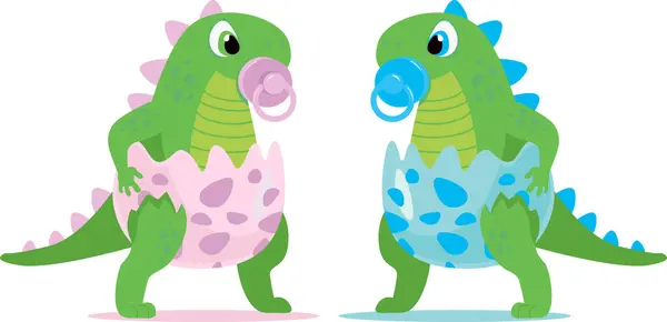 Niedliche Baby Mädchen Und Jungen Dinosaurier Zeichen Für Baby Dusche lizenzfreie Stockillustrationen