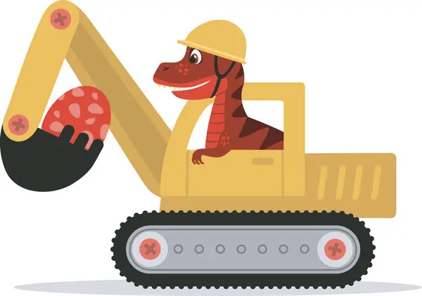 Funny Dinosaur Driving Excavator Digging Dino Character Illustration Shirt Design Royalty Free Stock Vectors