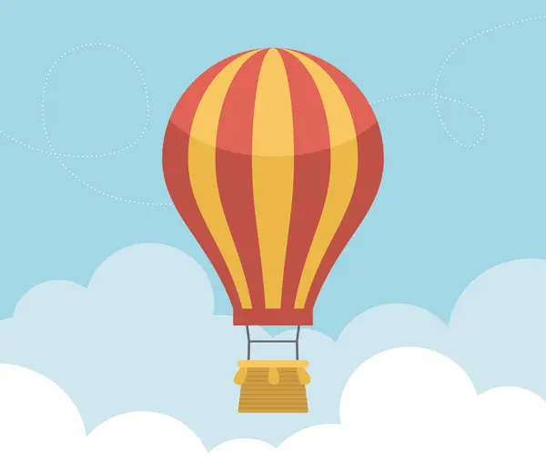 Balão Quente Voando Alto Céu Ilustração Simples Vetor Plano Ilustração De Bancos De Imagens
