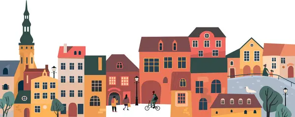 Roztomilé Vinobraní Domů Městských Budov Středověké Panorama Města Stará Ulice Royalty Free Stock Ilustrace
