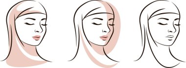 Minimalist Vektör Çizgisi Güzel Müslüman Kadın Başörtüsü Giyiyor 