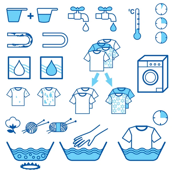 Yıkama Tozu Çamaşır Vektörü Simgeleri Ayarlandı Paketleme Tasarımında Kullanılabilir — Stok Vektör
