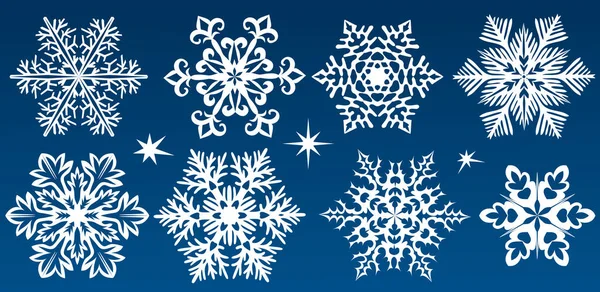 Weiße Schneeflocken Auf Dunkelmarineblauem Hintergrund Vektorillustration — Stockvektor