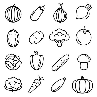 Sebze ikonları. Bir dizi çizgi simgesi. Düzenlenebilir vuruş, düzenlenebilir renk 