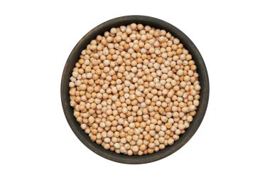 Kavanozda çiğ nohut. Kavanozda nohut, beyazda soyutlanmış, üst manzara.