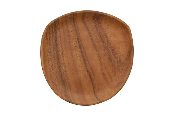 Rustic Wooden Plate Isolated White Empty Wooden Bowl Top View — Stock Photo, Image