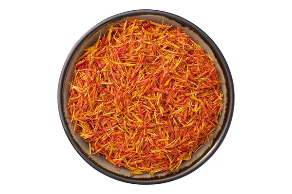 Bowl Saffron Seasoning Closeup Organic Saffron Alternative Saffron Safflower Spice — Stock Photo, Image