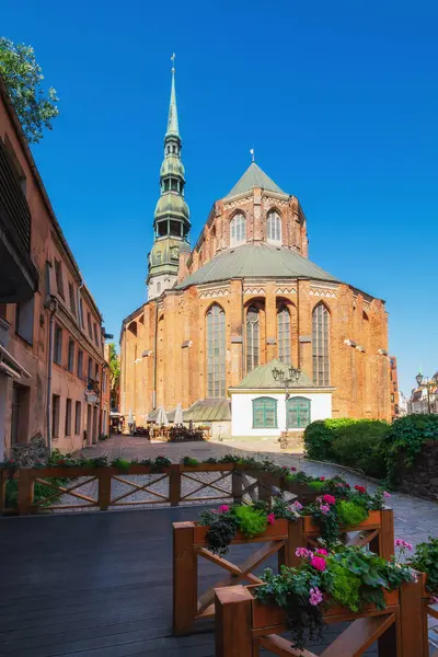 Вид Древнюю Церковь Святого Петра Риге Латвия — стоковое фото