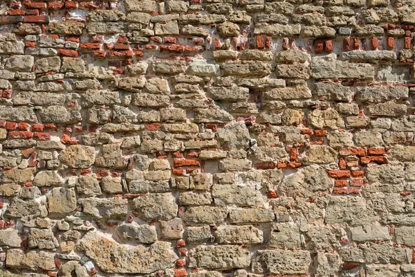 Old Red Brick Wall Background Texture Old Ancient Stone Wall — Stock Photo, Image