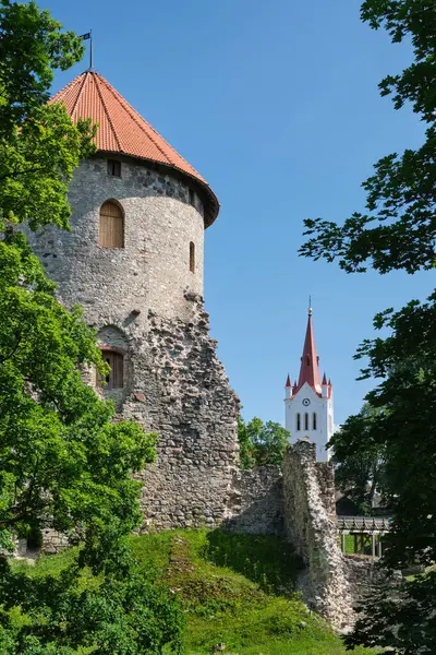 Atração Turística Letã Torre Ruínas Castelo Medieval Cese Livônia Igreja Imagens Royalty-Free