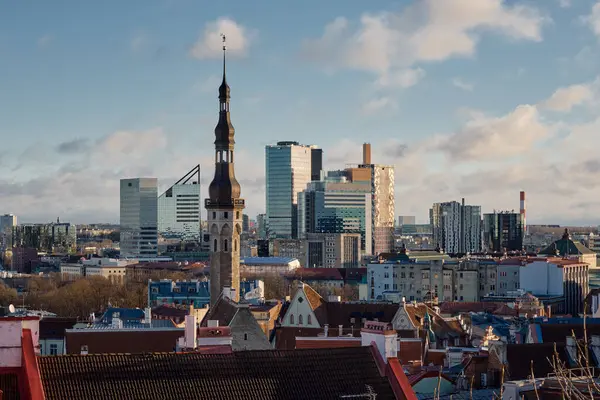 Bela Paisagem Urbana Cidade Velha Tallinn Vista Panorâmica Convés Observação — Fotografia de Stock