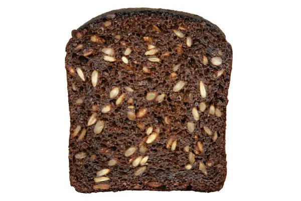 Tmavý Plátek Chleba Slunečnicovými Semínky Izolovaný Bílém Pozadí Stock Snímky