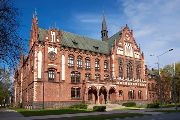 里加市古老的旅游景点 拉脱维亚里加艺术学院古老的复古建筑 免版税图库照片
