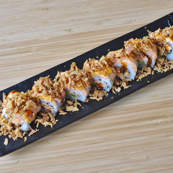 Asian Japanese Food Sushi Crazy Salmon Roll 스톡 이미지
