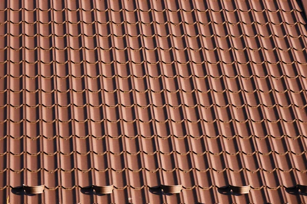 Brown Corrugated Metal Roof Pattern Full Frame Copy Space Modern — Stock Photo, Image