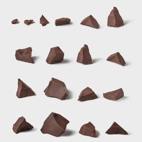 Chunks Dark Chocolate Isolated White Background Set Branding Design — Stock Photo, Image