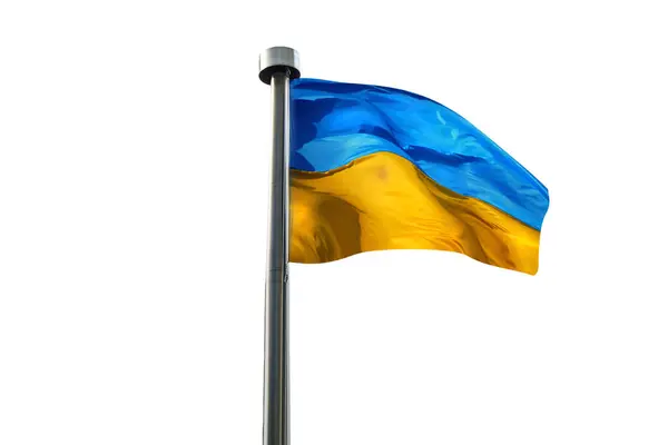Ondeando Bandera Ucrania Asta Bandera Aislada Sobre Fondo Blanco Listo —  Fotos de Stock
