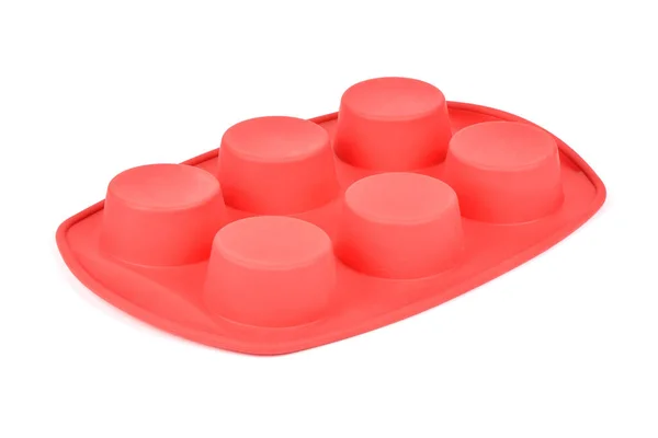 Röd Silikon Form För Matlagning Muffin Och Cupcake Vit Bakgrund — Stockfoto