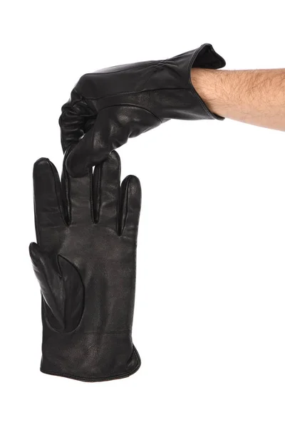 Man Wearing Black Leather Glove White Background Closeup Side View — 스톡 사진