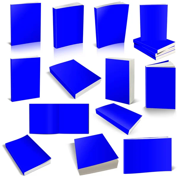 Thirteen Paperback Books Blank Blue Template Presentation Layouts Design Rendering — Foto Stock