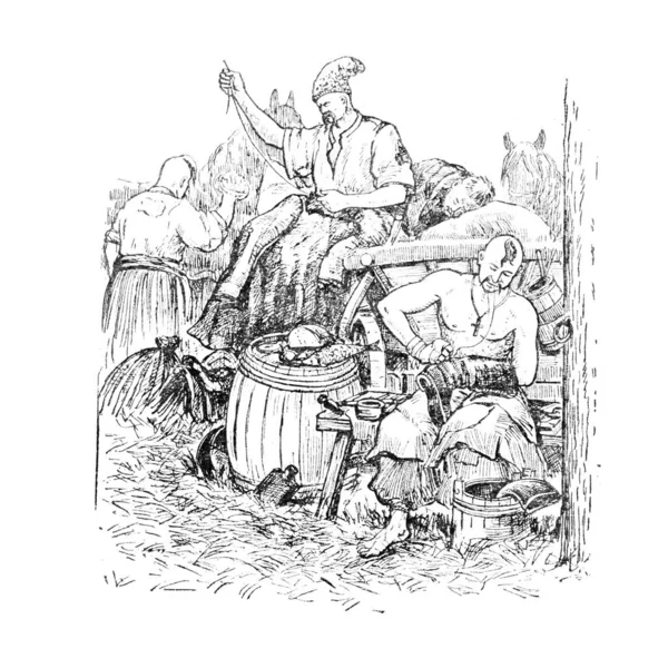 Иллюстрация Книги Богдана Хмельницкого Старицкий Circa 1647 Казаки Патч Шить — стоковое фото
