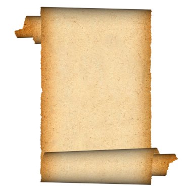 Eski ve yıpranmış kağıt ruloları. Metin ya da kopya için bolca yeri var. Beyaz arkaplanda izole edilmiş eski kağıt boş yüzey.