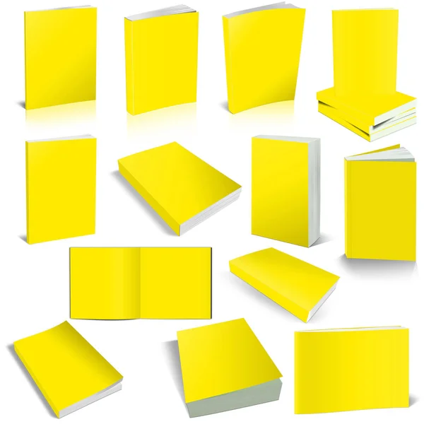 Thirteen Paperback Books Blank Yellow Template Presentation Layouts Design Rendering — Stock Photo, Image